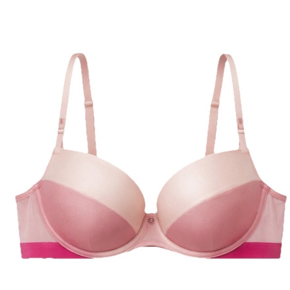 Aerie Bra New With Tags 36C Pink Satin Colorblock underwire Bra Sheer Mesh Panel